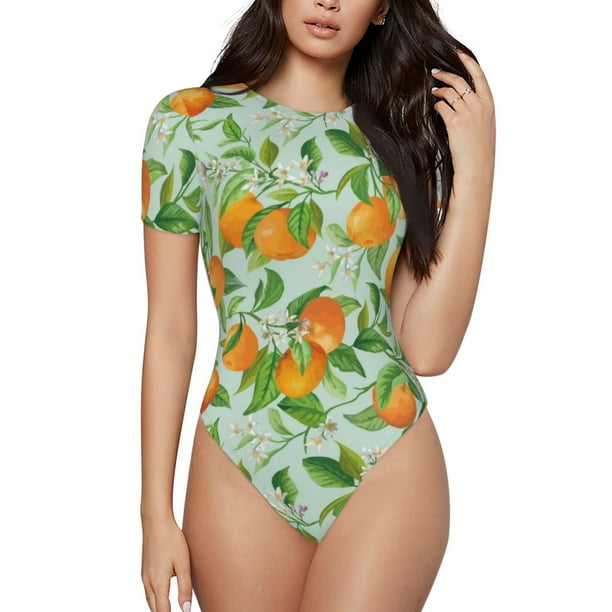 Balery Tangerine Body de cuello redondo de manga corta para mujer Tops de manga corta Tops básicos-Large