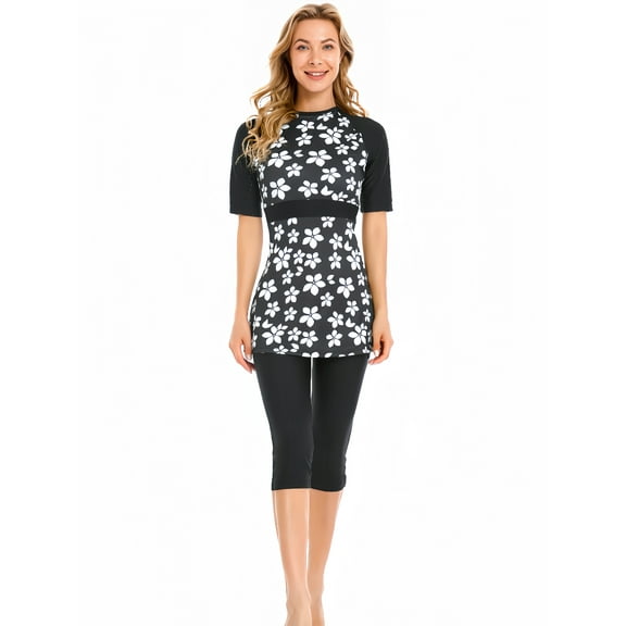 KXCFCYS Muslim Swimwear Burkini Modest Swimsuits Full Cover Short Sleeve Conservative Style Bathing Suits For Women 3 Pieces