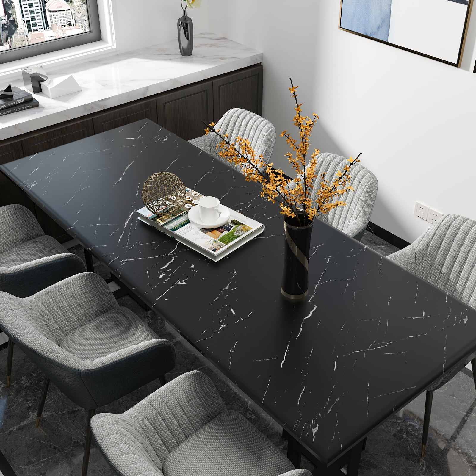 CHIHUT Black Marble Contact Paper for Countertops Waterproof 17.7"x100" Thick Black Marble Wallpaper Peel and Stick for Bathroom Self Adhesive Removable Vinyl Wallpaper for Kitchen Counter Backsplash