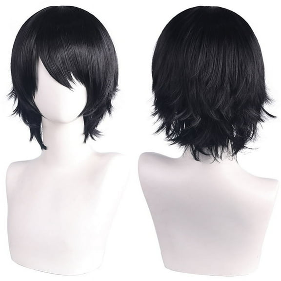 XmhyTop Unisex Short Anime Cosplay Wig,Layered Style with Bangs, Heat-Resistant Synthetic Hair, Ideal for Costume Parties, Prom & Themed Events，Black