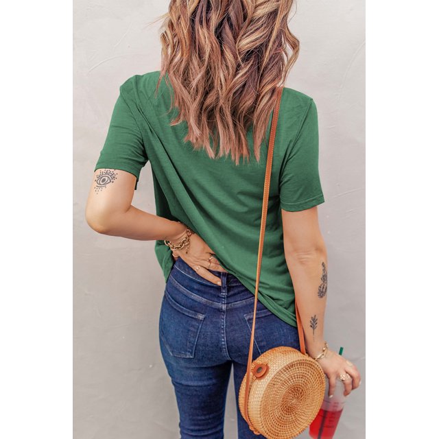 ABPHQTO Camiseta de mujer mezcla de algodón con cuello redondo y agujeros verdes