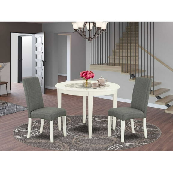 East West Furniture Boston 3-piece Wood Dining Set in Linen White/Gray