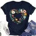 thumbnail image 2 of NAMTYQX Cute Tops for Women Cool Simple Oversize Short Sleeve Crew Neck Graphic Lightweight Gemusterte Loose Fit Plus Size Tops for Women Navy Size M, 2 of 4