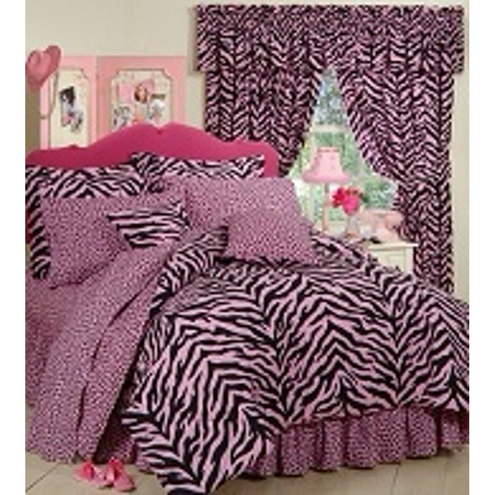 Pink Zebra 8 Pc FULL SIZE Comforter Set & 1 Valance/Drape Set Walmart