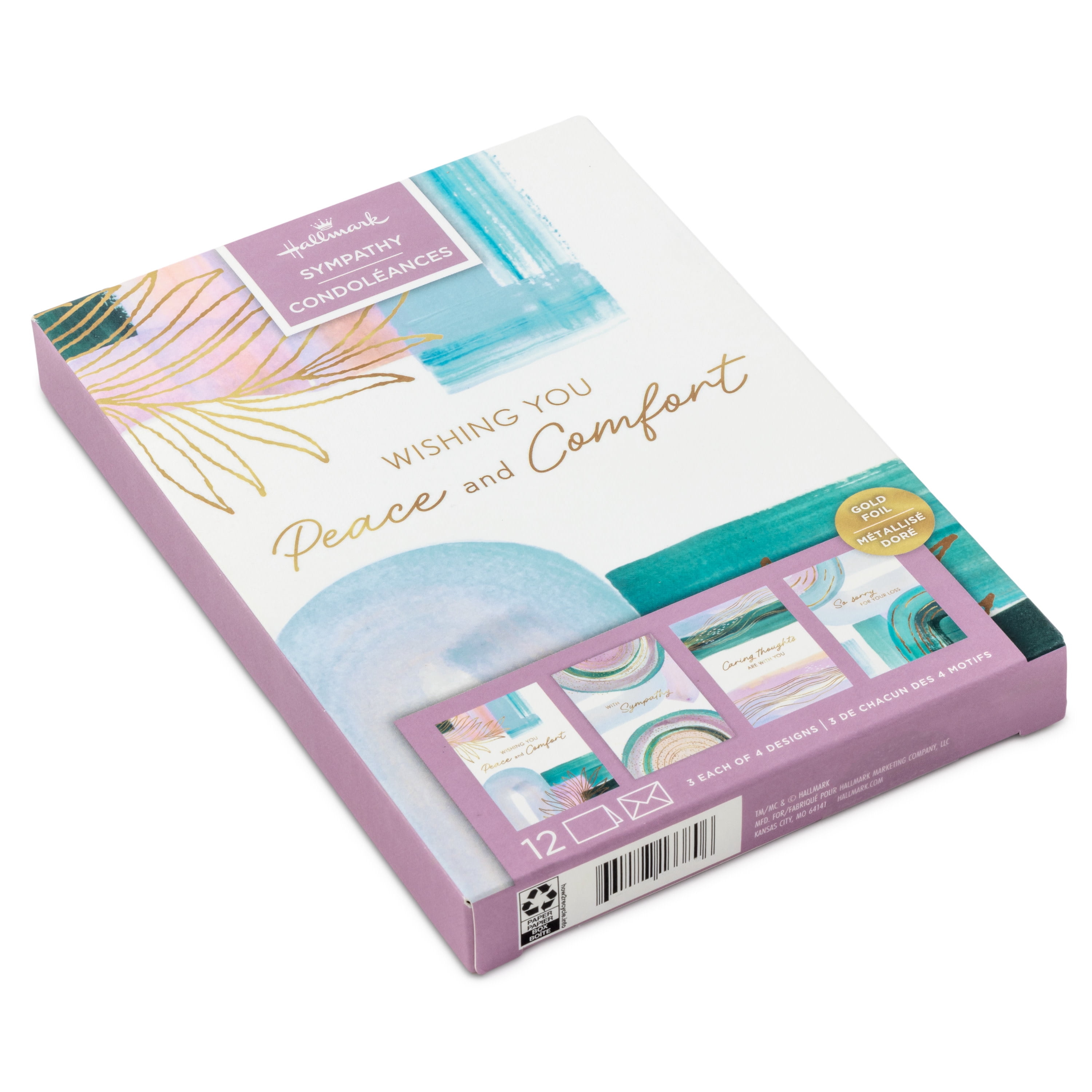 Hallmark Assorted Sympathy Cards (Soothing Brushstroke Pastels), Pack of 12