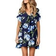 thumbnail image 1 of FASHIONWT Women Summer Short Sleeve V-Neck Floral Print Sexy Knee Length Tiered Dress, 1 of 4
