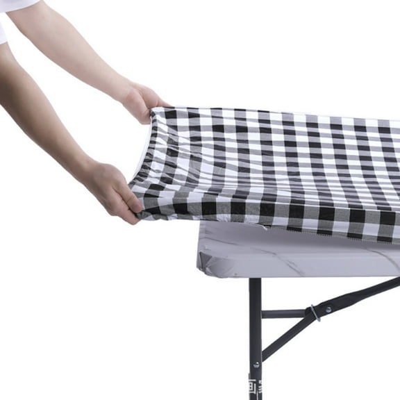 AUQ Picnic Table Cover Set, 3-Piece Fitted Tablecloth for Picnic Tables, Waterproof and Durable, Black & White Checkered Design