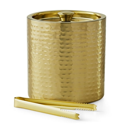 Mainstays 3 Quart Stainless Steel Ice Bucket, Hammered Brass