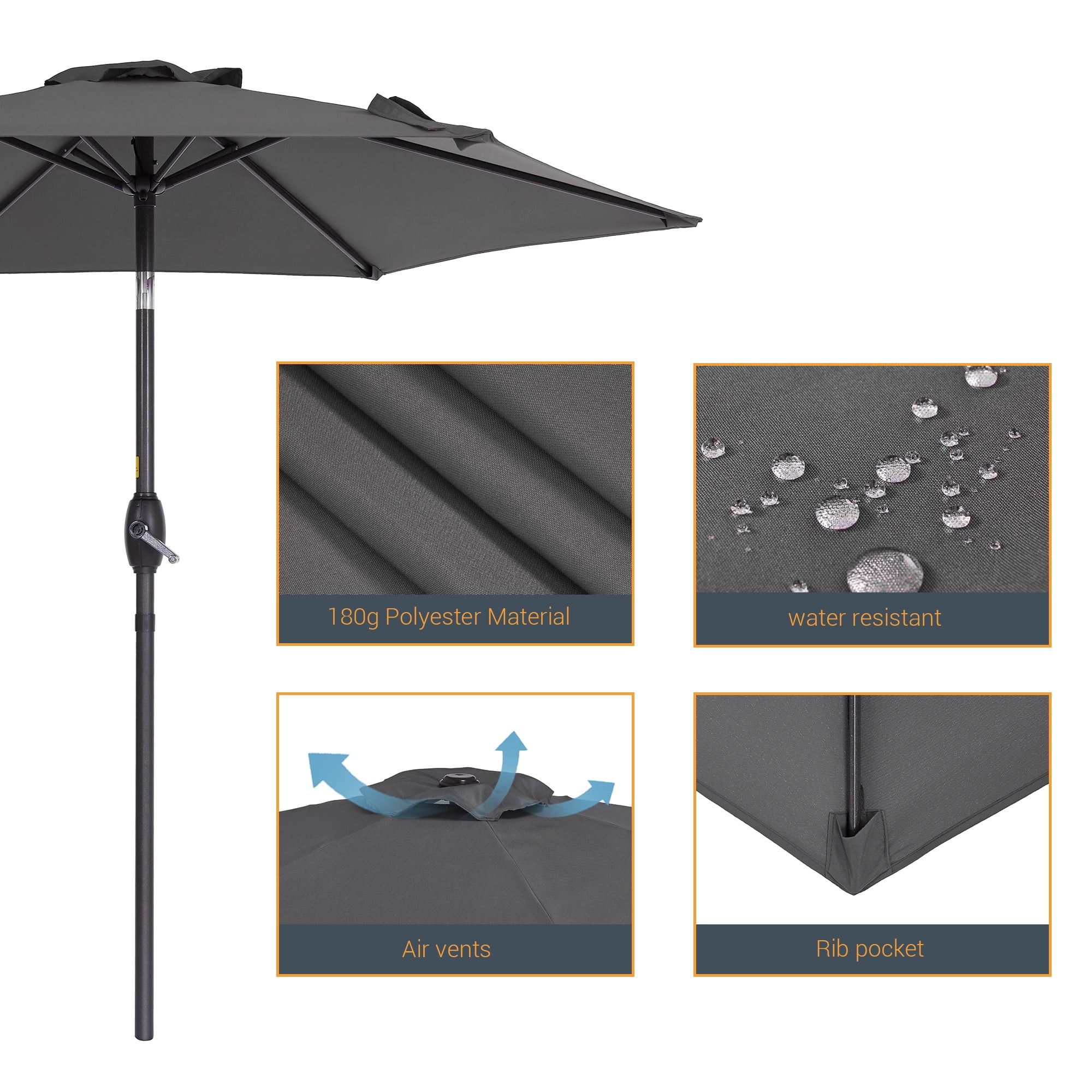 ACEGOSES 7.5ft Patio Umbrella, Outside Table Umbrellas With Non-Fading Polyester canopy, Anthracite