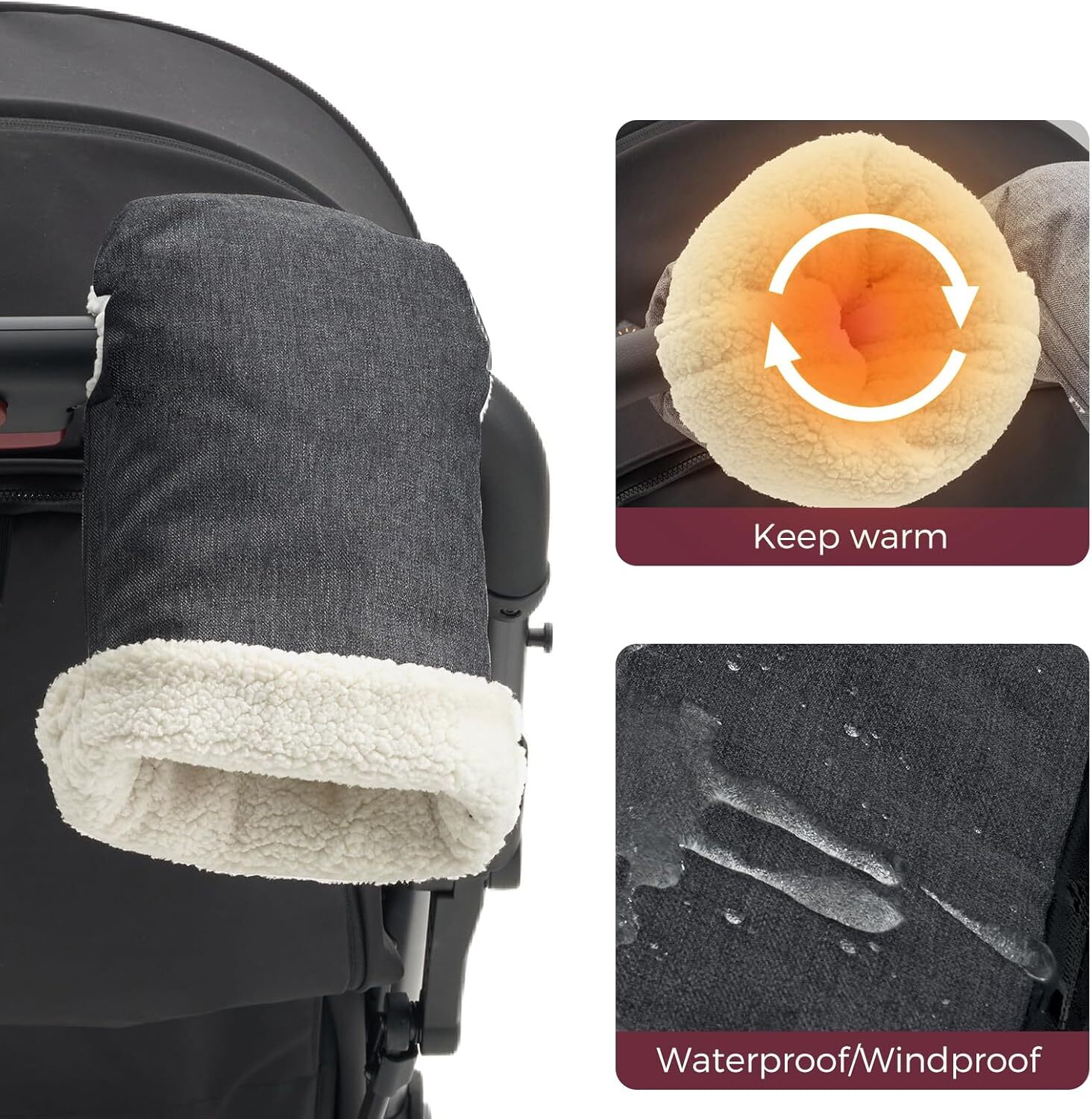 Momcozy Stroller Gloves Warmmuffs,Universal Winter Anti-Freeze Stroller Mittens,Winter Handmuff Stroller Accessories,Ultra-Plush,Weather-Proof,Foldable Adjustable,Shopping Golf Pet Cart, Black
