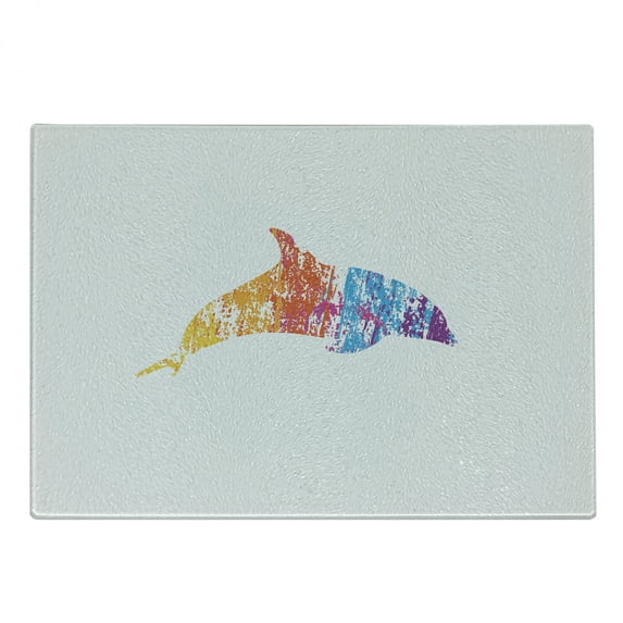 Dolphin Cutting Board, Multicolor Ocean Inhabitant Vivid Creature Nautical Themes Animal Fun Illustration, Decorative Tempered Glass Cutting and Serving Board, Small Size, Multicolor, by Ambesonne
