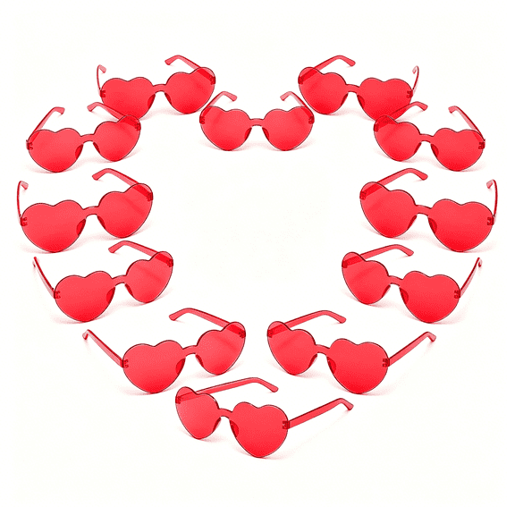 Heart Shaped Rimless Sunglasses, Rad, 3 Pack, Lightweight Candy Colorful Glasses, Fun Trendy Transparent Heart Sunglasses Party Favor for Graduation Gift,Summer Party,Birthday,Vacation