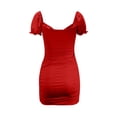 thumbnail image 4 of Vestido holgado con mangas plisadas y escote en V para mujer: vestido de noche de satén con cuello de una sola línea, sin tirantes, espalda descubierta y abertura alta, para el día a día, fiestas,, 4 of 6
