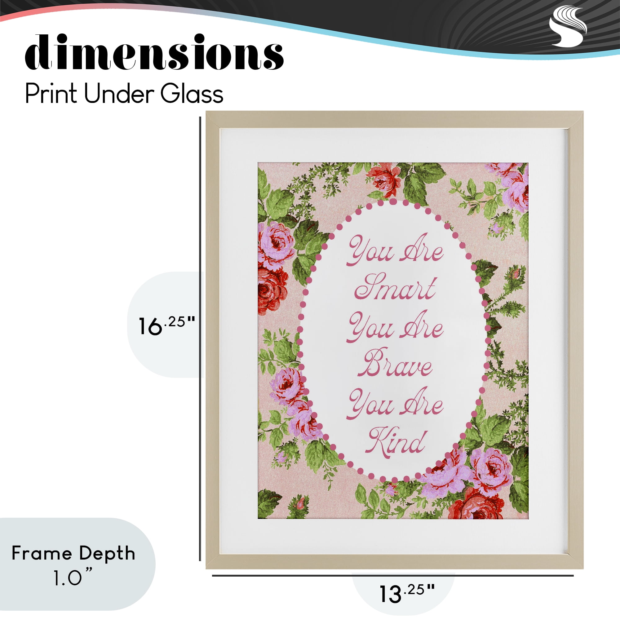 Stupell Industries Smart Brave & Kind with Vintage Florals Birch Framed Print Under Glass, design by Lil' Rue