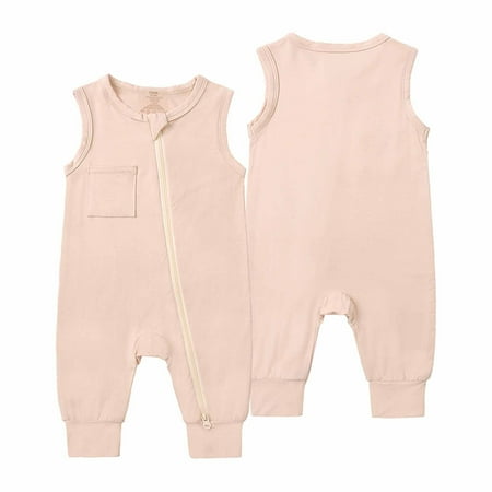 

Vivianyo HD Clothes for Boys Clearance Newborn Toddler Baby Girls Boys Bodysuit Summer Sleeveless Zipper One-piece Romper Jumpsuit Rollbacks Beige