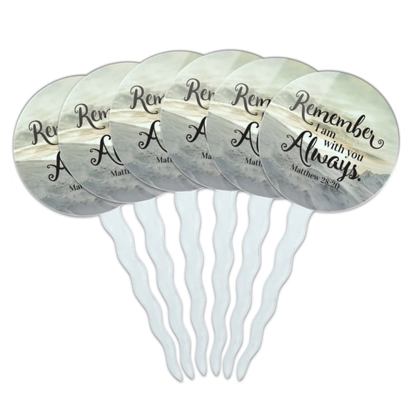 Remember I Am With You Always Matthew 28:20 Snowy Mountain Cupcake Picks Toppers Decoration Set of 6