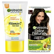 Garnier Skin NaturalsBright Complete Vitamin C Face Wash, 150g & Garnier, Hair Colouring Creme, Color Naturals, Shade: 3 Darkest Brown, 70ml + 60g
