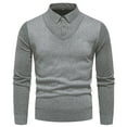 thumbnail image 2 of WAENQINLA Men's Striped Fake Two-Piece Shirt Long Sleeve Faux 2-Piece Knitted Shirt Tops Business Work Winter Casual Warm Pullover Tshirts, 2 of 9