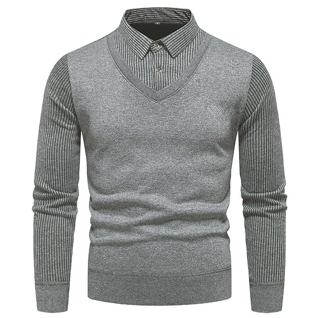 Birdeem Mens Spring and Winter Fashion Casual Slim Knit Fake Two Stand Collar Sweater