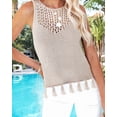 thumbnail image 4 of Womens Summer Knit Sweater Tank Tops Round Neck Crochet Hollow Out Sleeveless Casual Crop Shirt S, 4 of 10