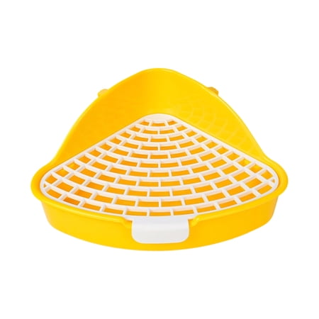 Rabbit Litter Box Raised Splash Guard Non-Slip Gripped Base Smooth Odor Resistant Plastic Easy Rinse Waste Training Toilet Tray for Bunnies Chinchillas Guinea Pigs Yellow