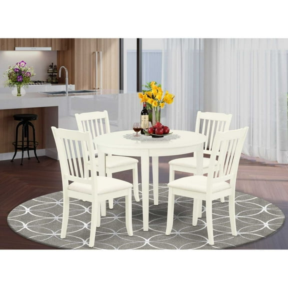 East West Furniture Dining Room Set Linen White, BODA5-WHI-C