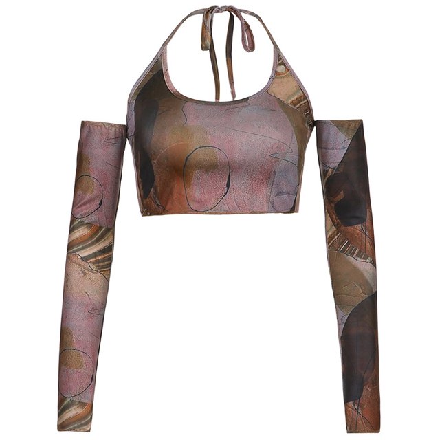 Nueva Impresión Crop Top Vintage y2k Kawaii Mujeres Con Guante Moda Sudadera Estilo Coreano Verano Camisolapangjing