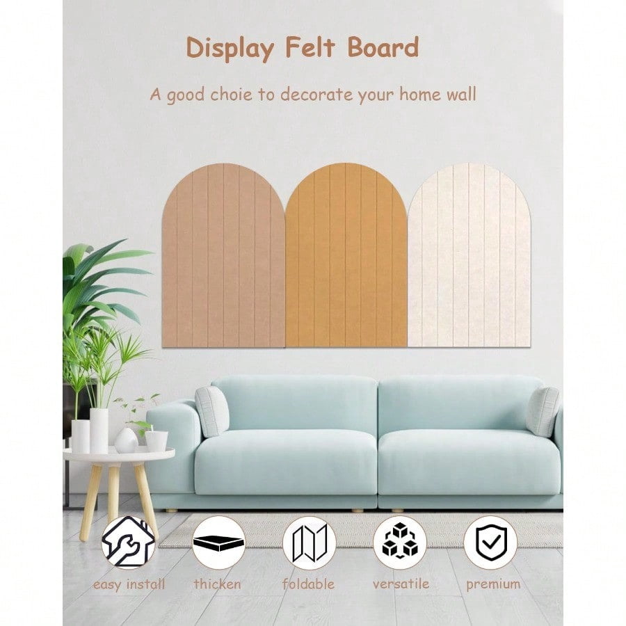 Foldable Bulletin Board 0.35 Thick Felt Wall Tiles Large Cork Board with Adhesive Sticker Round Edges Wall Panels for Office Bedroom Living Room Decorative Board Beige 47x24 inches