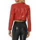 thumbnail image 3 of Chaqueta de cuero PU Faux INSPIRE CHIC para mujer, abrigo corto de manga larga con frente abierto, color rojo M, 3 of 6