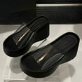 thumbnail image 6 of Black Womens Wedge Slippers With Clear Strap Round Toe Open Toe Thick Bottom Comfortable For Spring Summer Beach Vacation Wear Size 35, 6 of 7