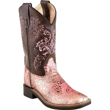 

Old West Children All Over Leatherette Material Broad Square Toe Boots
