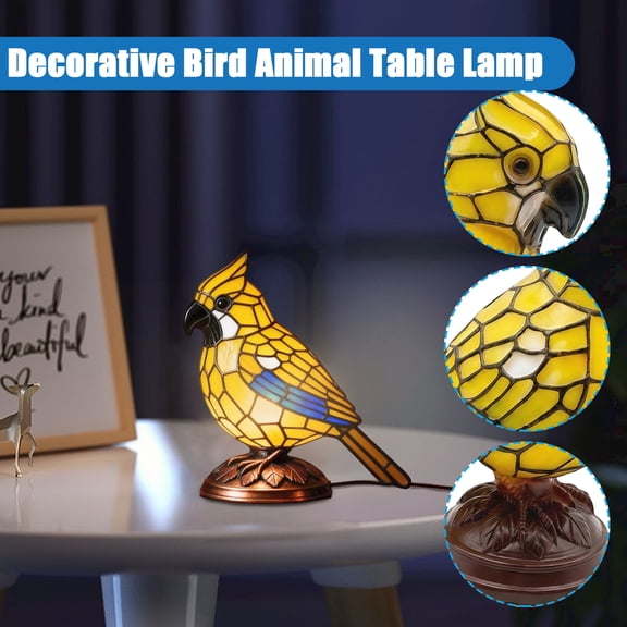 Cardinal Lamp, Red Resin Birds Night Light, Handmade Resin Table Lamp for Christmas Decor, Cardinalis Desk Light for Home, Office, Bedroom,Yellow