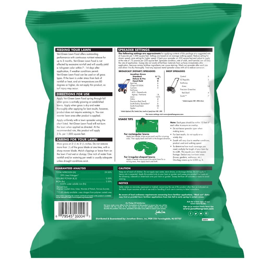 Jonathan Green 16004 Veri-Green Lawn Food - 29-0-3 Grass Fertilizer 5,000 Sq. Ft.