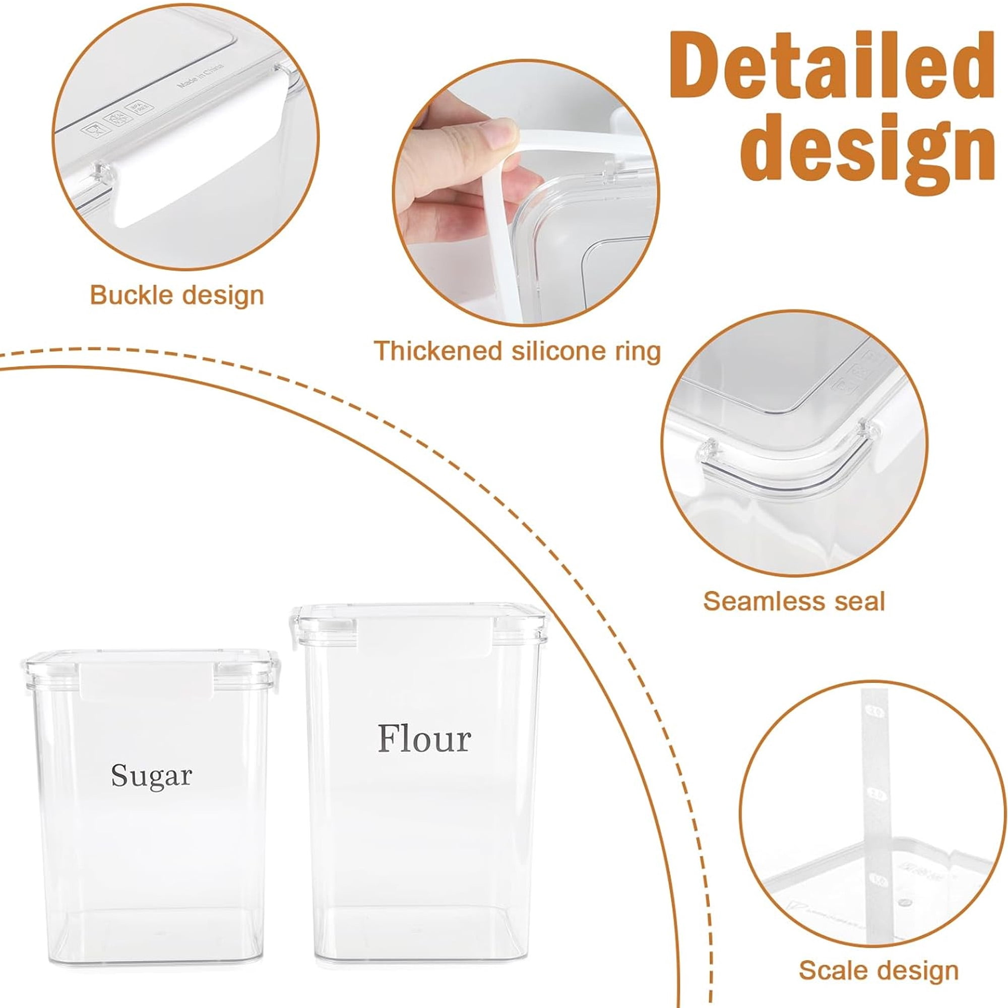 Pethiy Airtight Food Storage Containers with Lids, Food Jar Canisters for Flour, Sugar, Rice, Food Storage for Kitchen Pantry Organization 2 Pcs Set 4L&5L, BPA Free