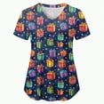 thumbnail image 4 of Towmus Christmas Scrub Tops Women Plus Size Scrub Shirt Nurse Uniforms Xmas Print V-Neck Tunic Tops with Pockets S-3XL, 4 of 5