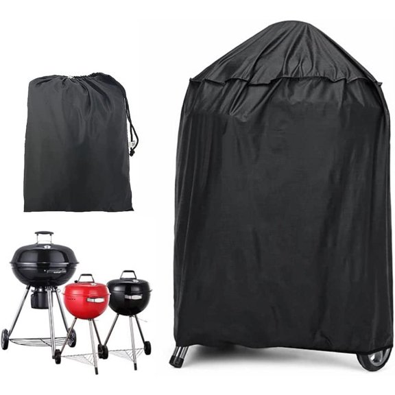 BUZIFU Kettle BBQ Cover Round Barbecue Cover Waterproof Heavy Duty BBQ Cover Windproof Grill Cover Outdoor BBQ Grill Cover with Drawstring and Storage Bag for Weber, Brinkmann,Char Broil (58x77cm)