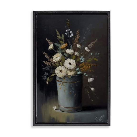 Stupell Industries French Country Rustic Floral Bouquet Bucket Black Floating Frame Canvas Art, 17 x 25, by Creative Studio