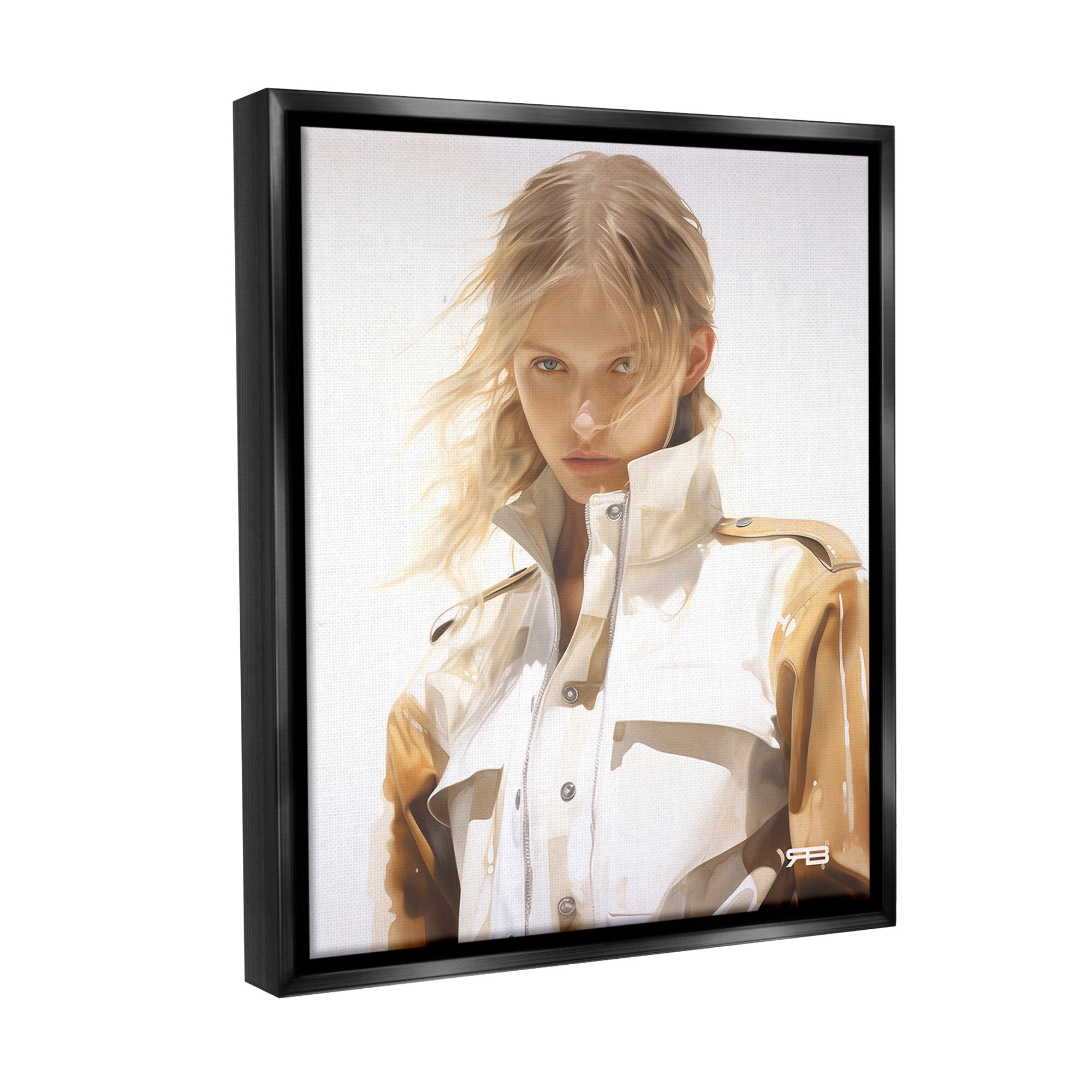 Stupell Industries Woman in Riding Jacket Beauty & Fashion Painting Black Floater Framed Canvas Art Print Wall Art, 25 x 31