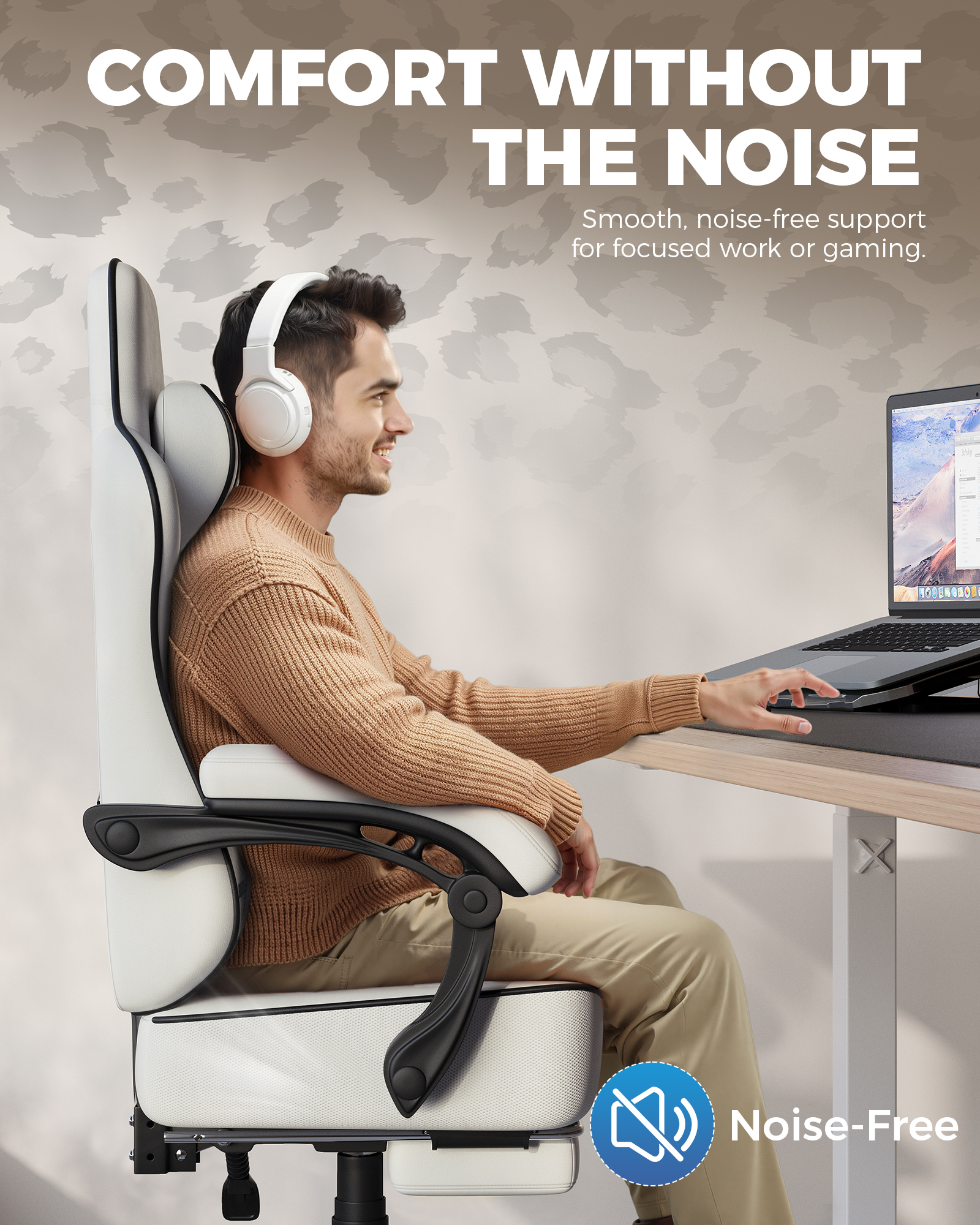 GTPLAYER Ergonomic Gaming Chair with Footrest and Lumbar Support, White