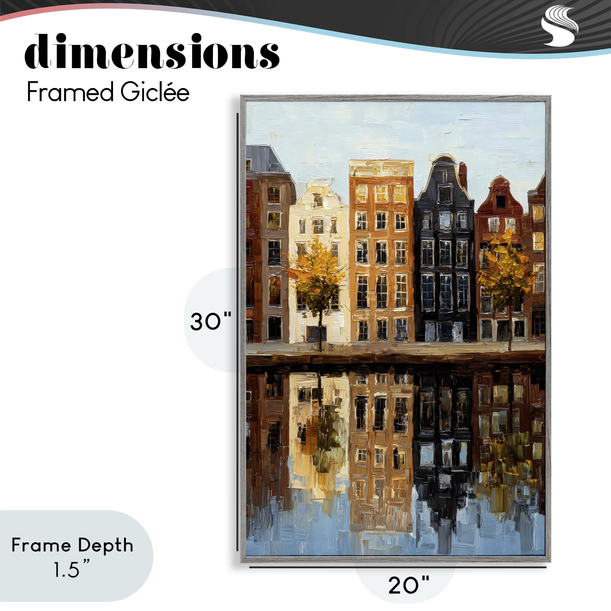 Stupell Industries City Reflection over Canal Gray Framed Giclee Art, design by Petal Prints Design