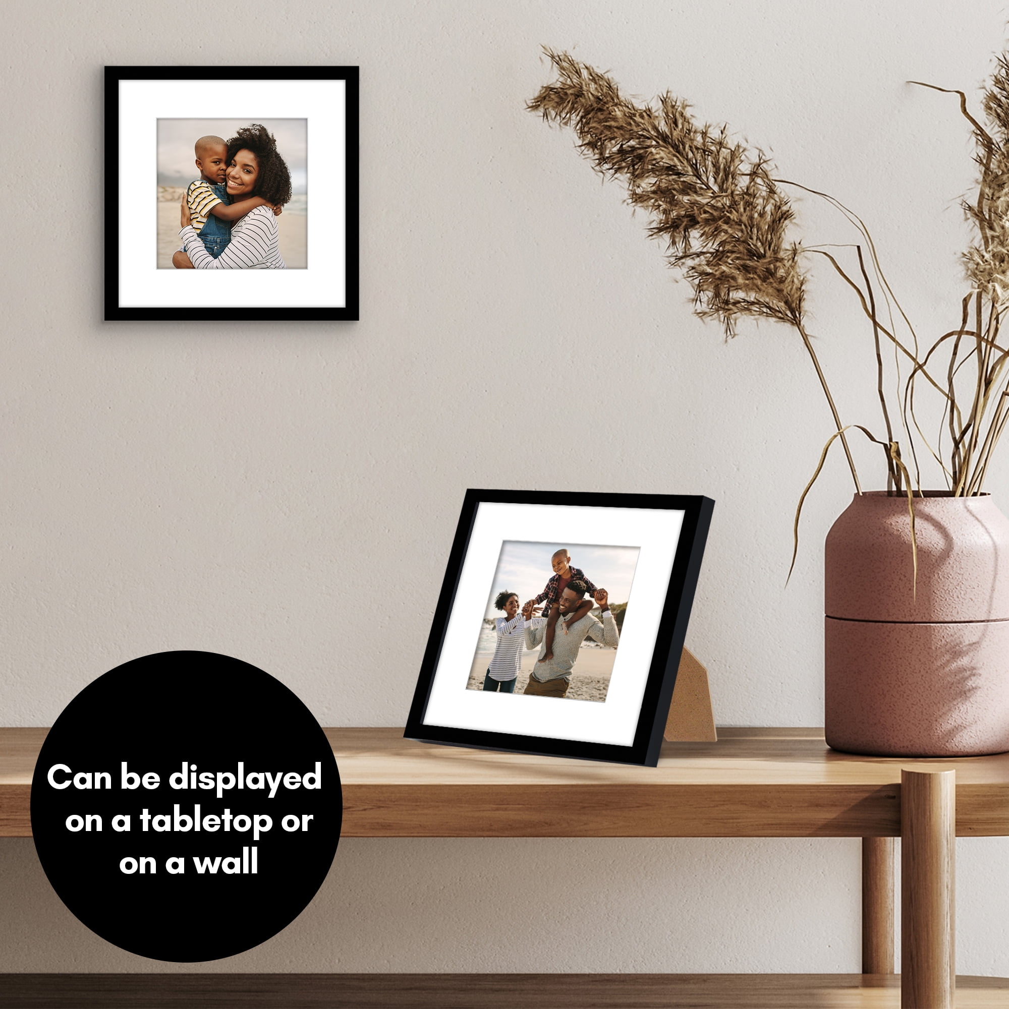 Americanflat 6x6 Picture Frame with Shatter-Resistant Glass with 4x4 Mat Display Photo Streamline - Black