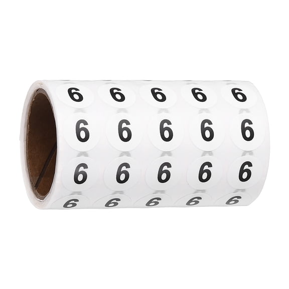 Uxcell 1000pcs 0.6" Number Stickers, Number 6 Sticker Numbers Labels Round Small Vinyl Self Adhesive Label Circle Decals 1 Roll Dots for Photo Album Poster Organize Inventory, Black