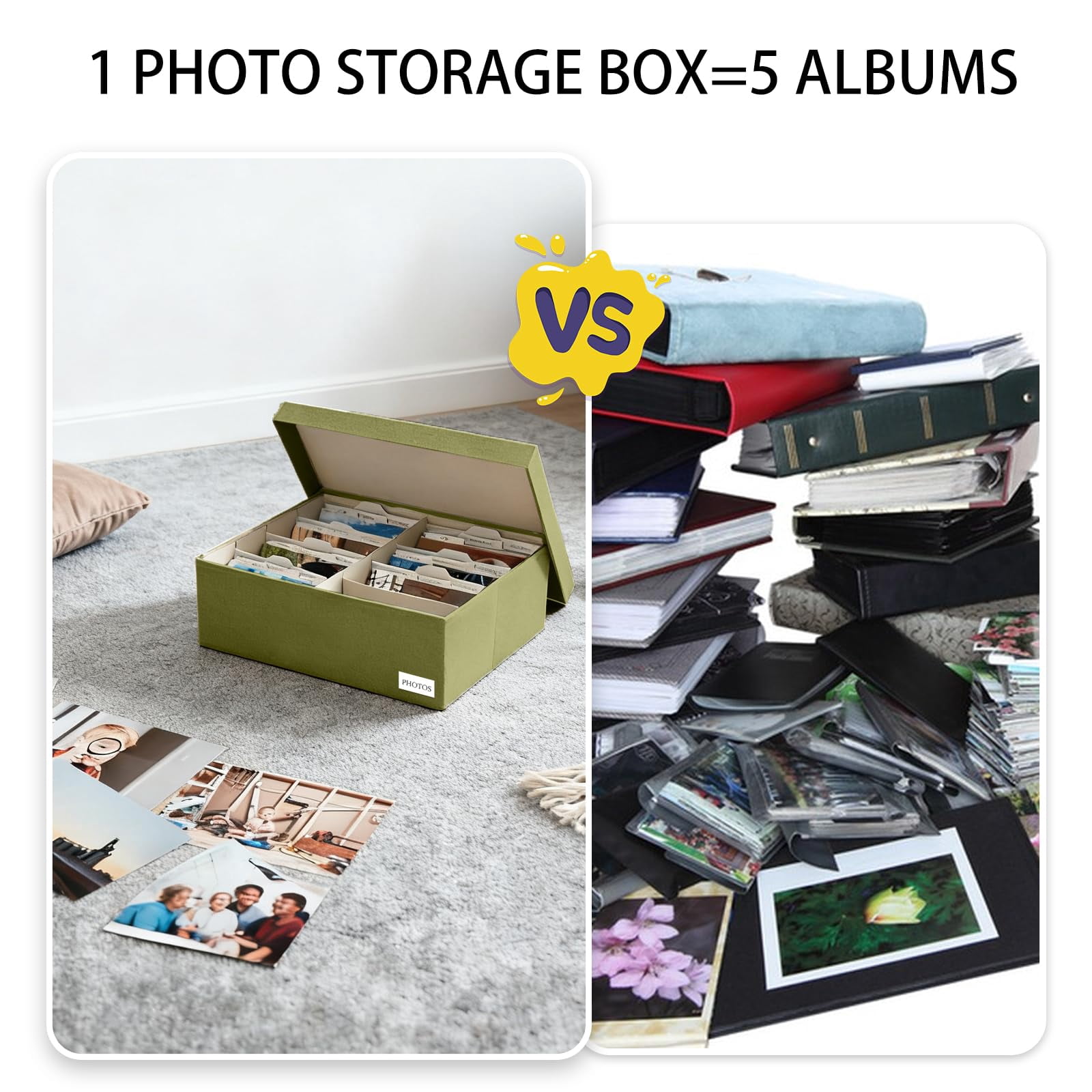 Sage 5*7 Inch Linen Photo Storage Chest With Dividers
