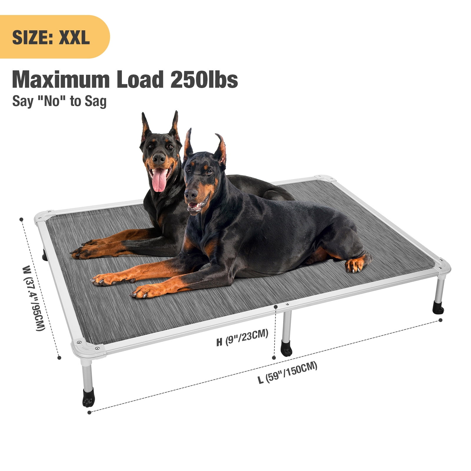 Veehoo Chew Proof Dog Bed, Rustless Aluminum Frame and Textilene Mesh Fabric, Black Silver, XX Large