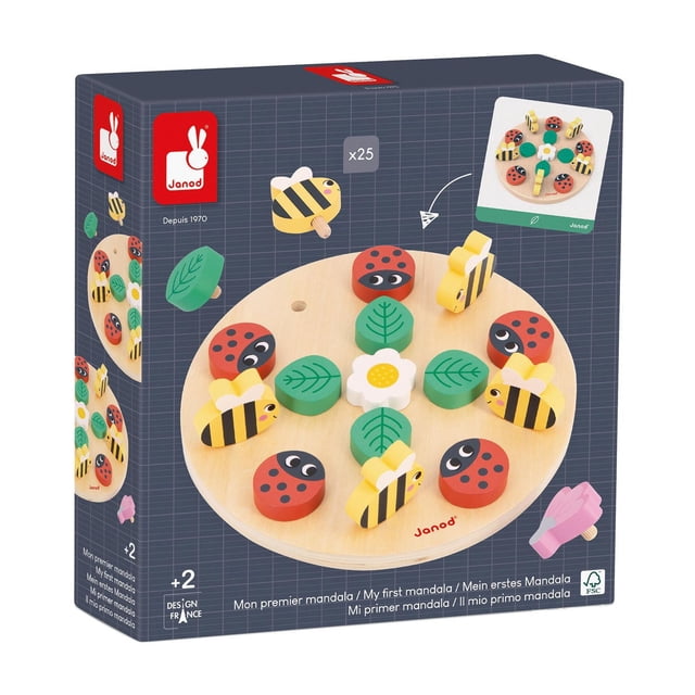 Janod - Garden - My First Mandala - Educational Puzzle - Development Toy - Early-Learning - Discovery For Children and Toddlers - From 2 Years + - Multilingual
