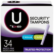 U by Kotex Security Tampons, Multipack, Regular/Super Absorbency, Unscented, 34 Ct