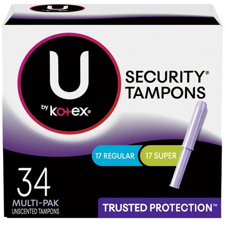 U by Kotex Security Tampons, Multipack, Regular/Super Absorbency, Unscented, 34