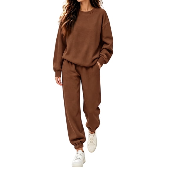 Resicozy 2 Piece Sets for Women 2026 Fall Lounge Sets Outfits Crew Neck Travel Matching Sets Clothing Sweatsuits Coffee L