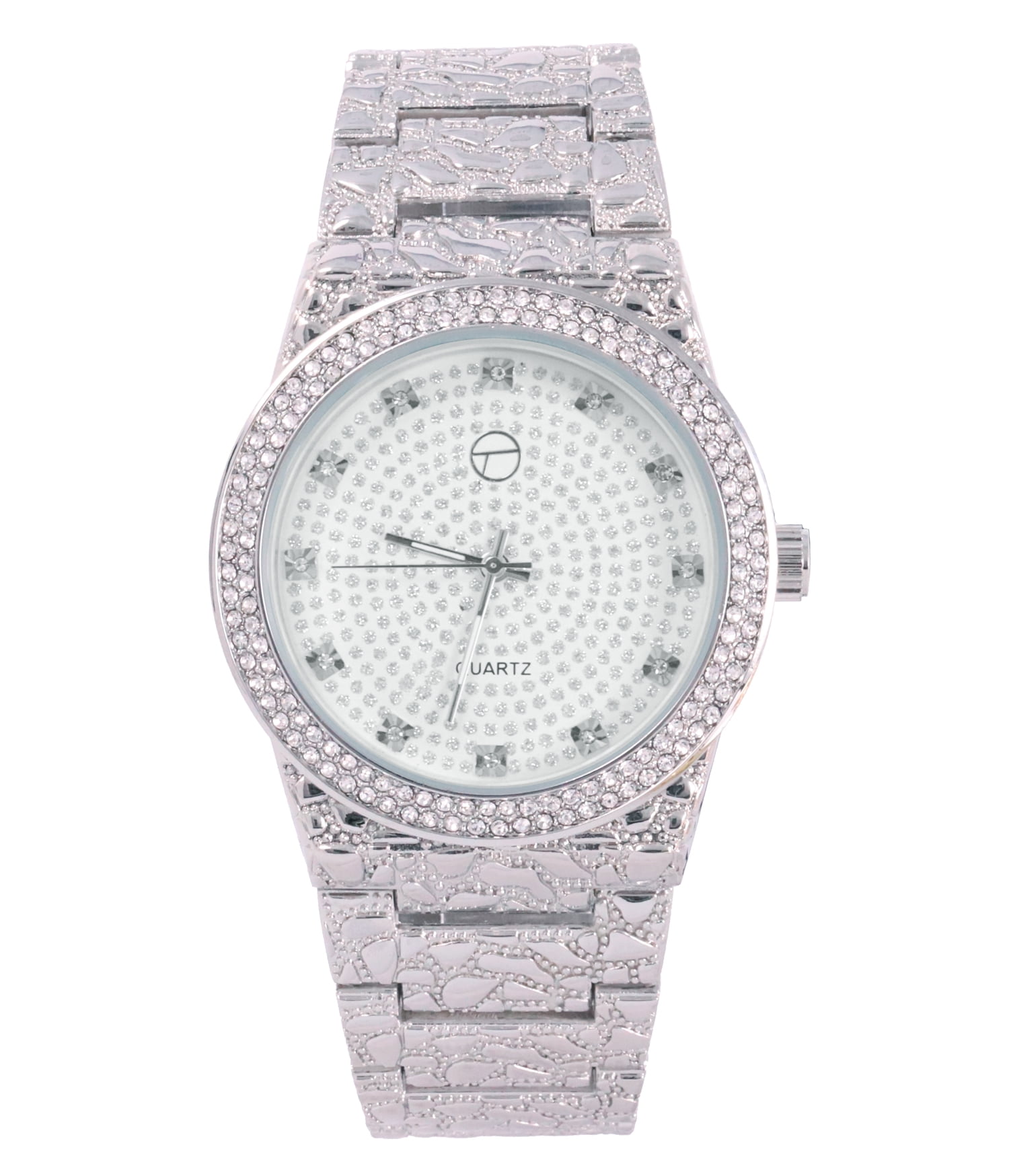 mens silver bling watches