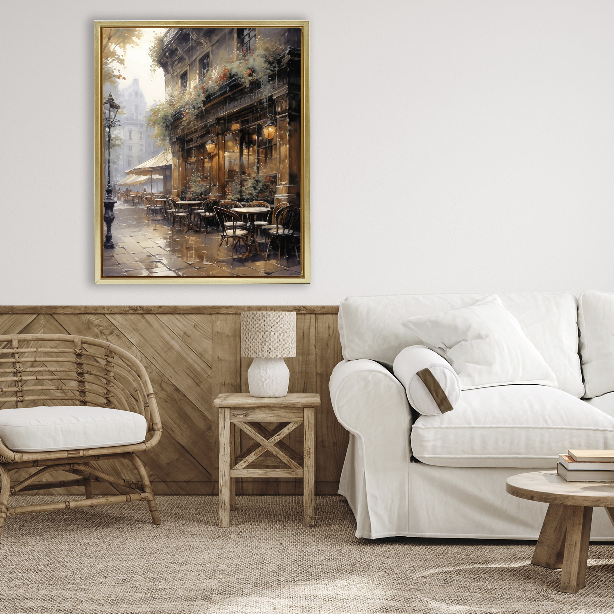 Stupell Industries Paris Street Cafe in Rain Gold Framed Floater Canvas Wall Art, design by Creative Studio